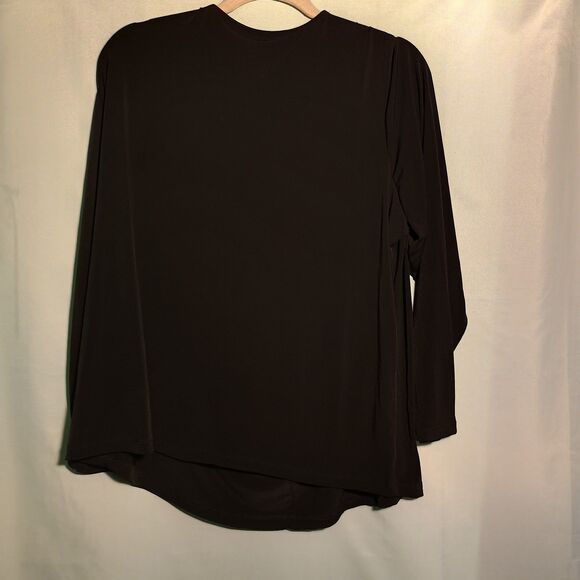 Susan Graver Black Long Sleeve Ruffle Front Blouse – Elegant Stretch Knit Top - Picture 4 of 4